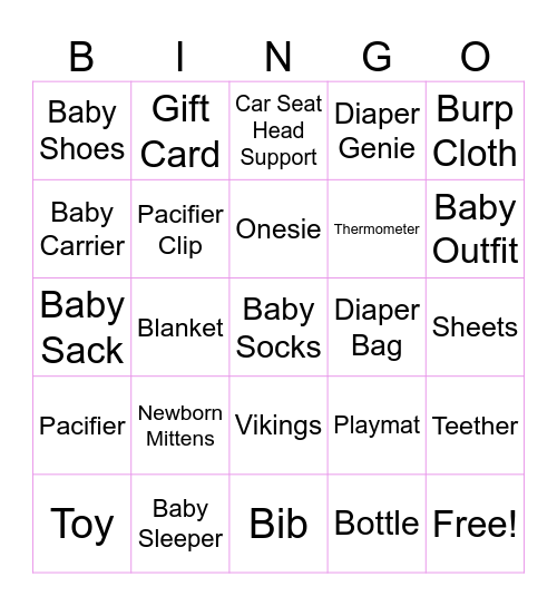 Ashley & Creigh's Twin Baby Shower Bingo Card