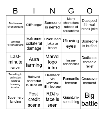 Avengers Doomsday Bingo Card