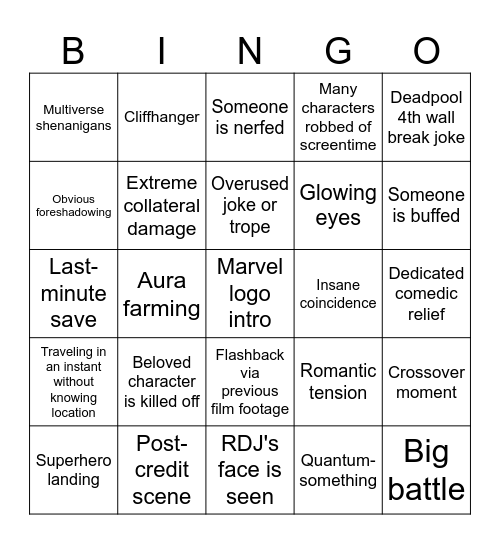 Avengers Doomsday Bingo Card