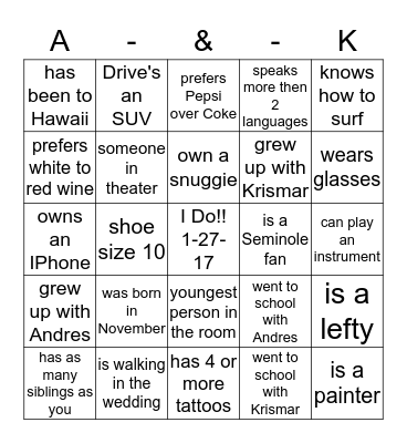 For each square, find someone who can say "That's Me!" Bingo Card