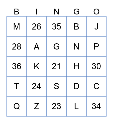 Numeros y Letras Bingo Card