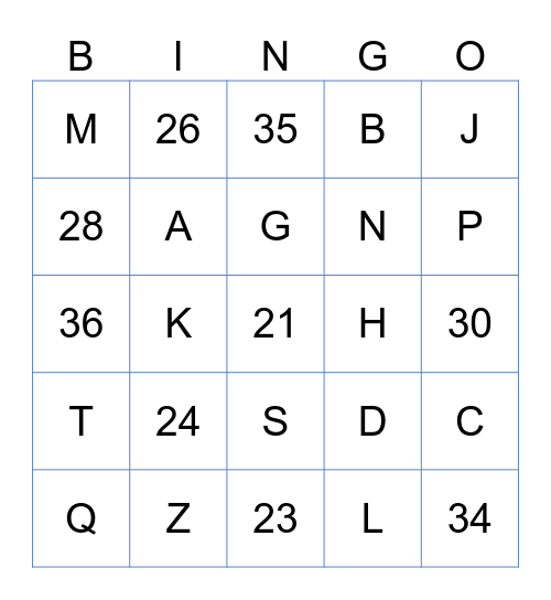 Numeros y Letras Bingo Card