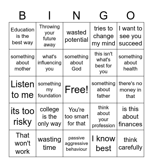 Family drama bingo Card