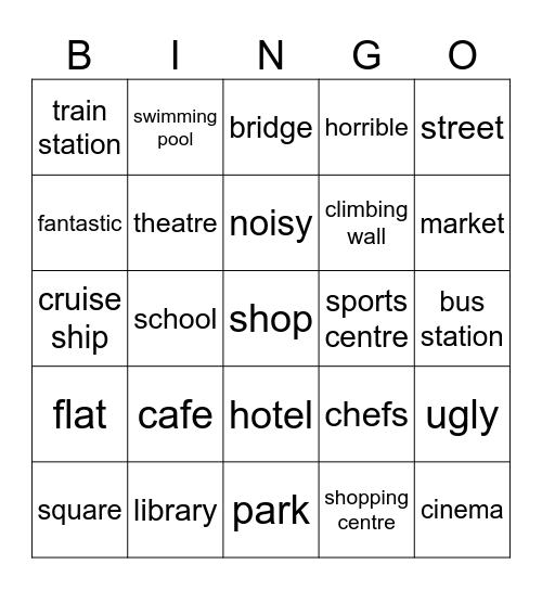 Unit 1: Towns and Cities Bingo Card