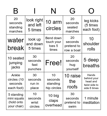 Exercise BINGO Card
