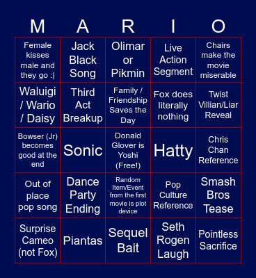 Mario Galaxy Movie Bingo Card