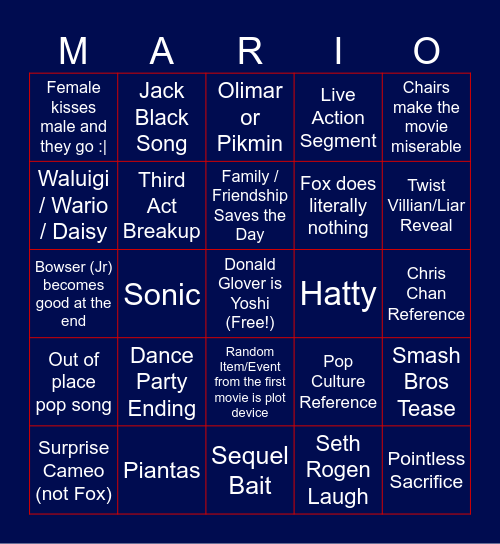 Mario Galaxy Movie Bingo Card