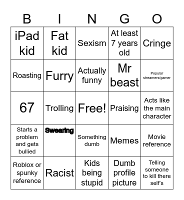 Gen alpha kids bingo Card
