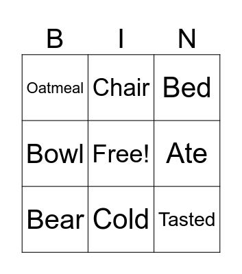 Goldilocks and the Three Bears Bingo Card