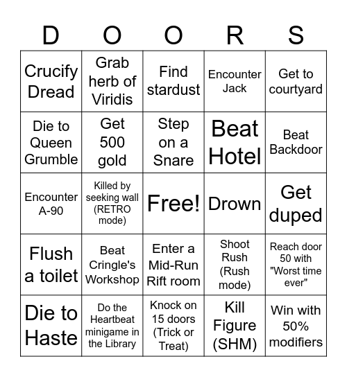 Doors Lockout Bingo Card