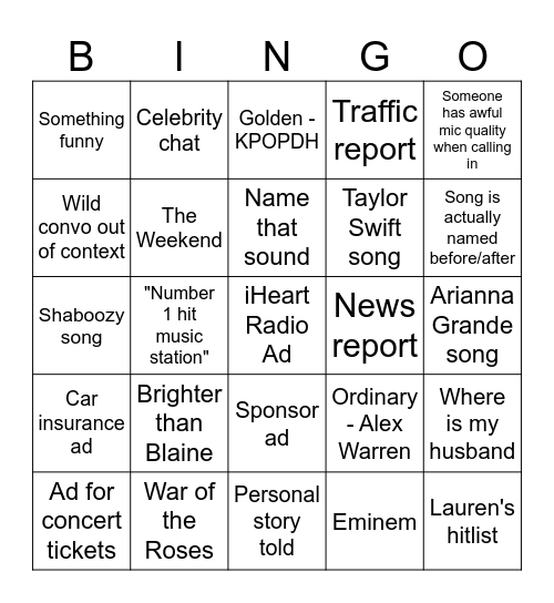Radio Repeats Bingo Card