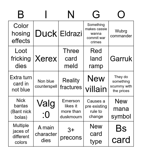 Untitled Bingo Card