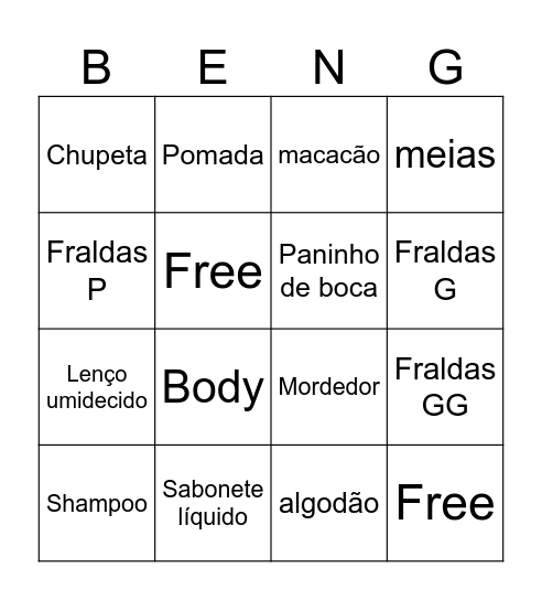 Chá do Bento Bingo Card
