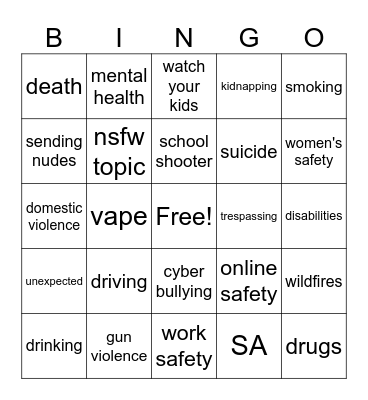 PSA Bingo Card