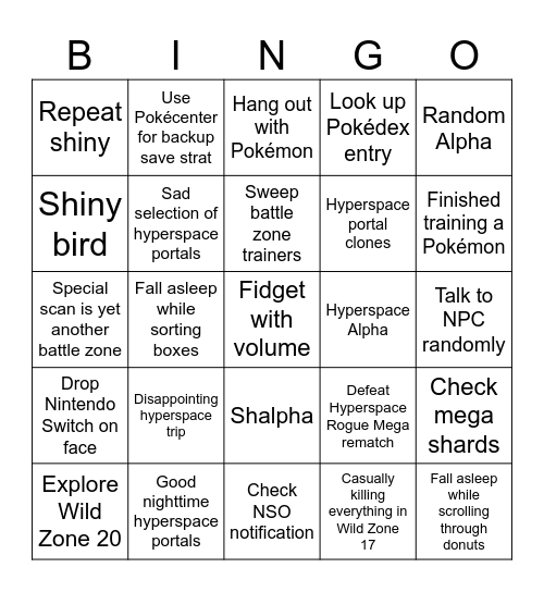 Typical PLZA night play Bingo Card