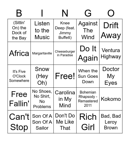 Round 1 - Rock N' Roll Bingo Card