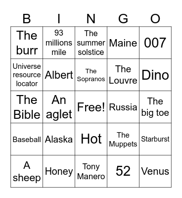 Trivia Bingo Card