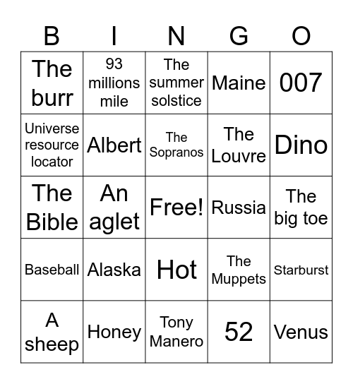 Trivia Bingo Card