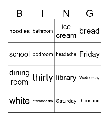 5th grade Bingo Card