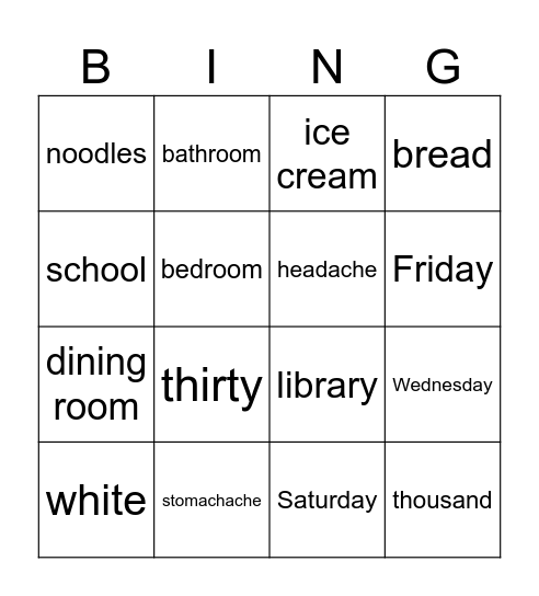 5th grade Bingo Card