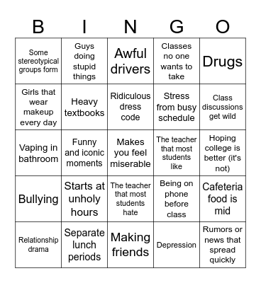 Average American High School Bingo Card