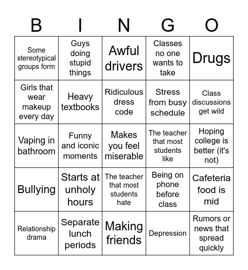 Average American High School Bingo Card