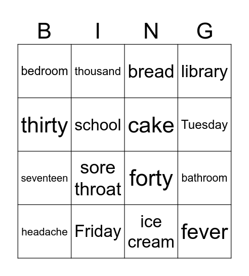 5th grade Bingo Card