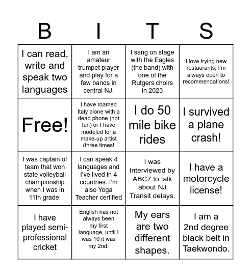 BITS Alumni Fireside Bingo Card