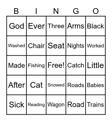Words I Know Bingo Card