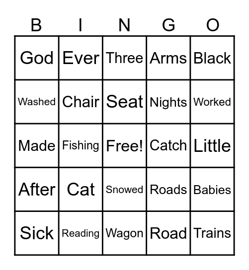 Words I Know Bingo Card