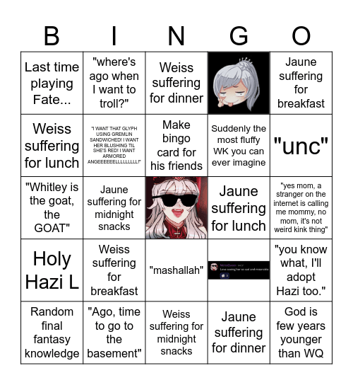 WeissQueen Bingo Card