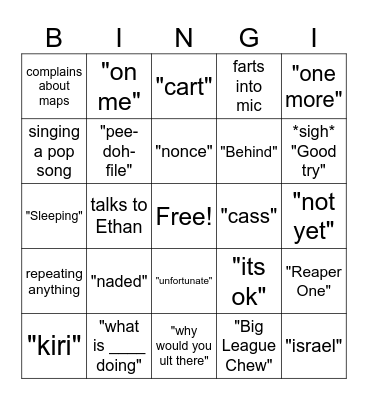 Bingi Bingo Card
