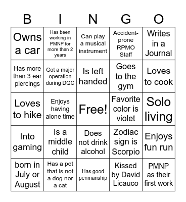 Getting to Know Bingo Card