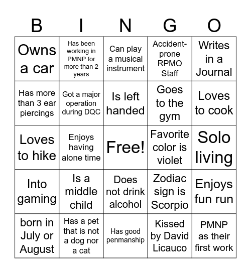 Getting to Know Bingo Card