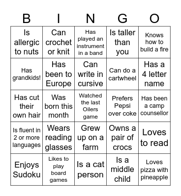 Find Someone Who.... Bingo Card