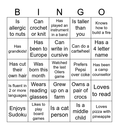 Find Someone Who.... Bingo Card