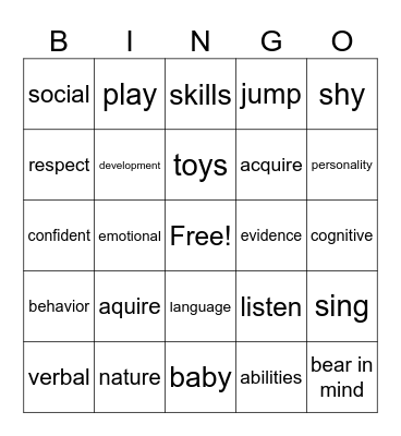 Baby Talks Bingo Card