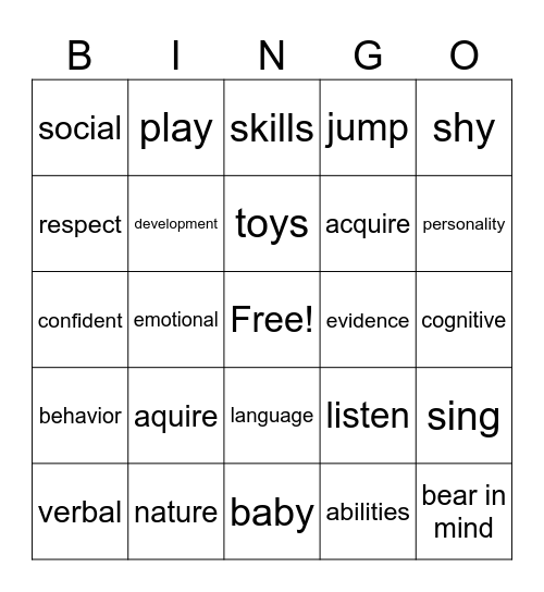 Baby Talks Bingo Card