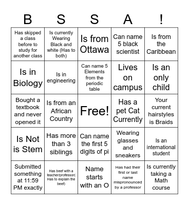 Get to know you Bingo! Bingo Card