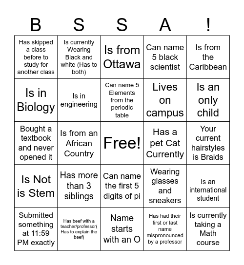 Get to know you Bingo! Bingo Card