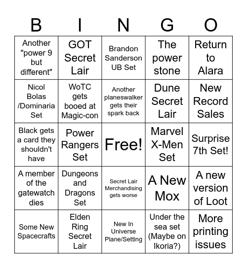 MTG 2027 Bingo Card