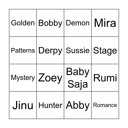 K Pop Demon Hunters Bingo Card