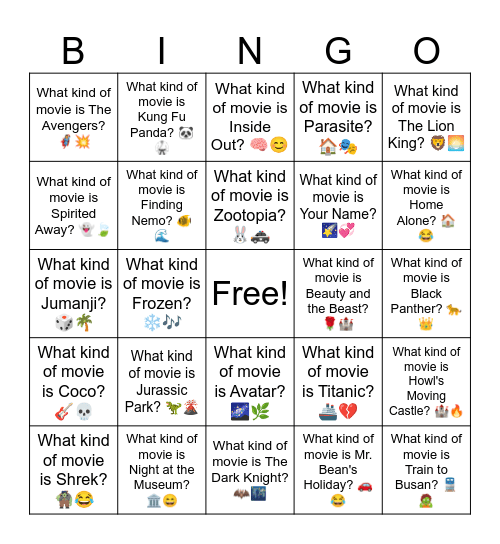 B16 L1 What kind of movie is Parasite? Bingo Card
