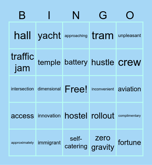 Grade 11 Unit 8 Vocab Bingo Card