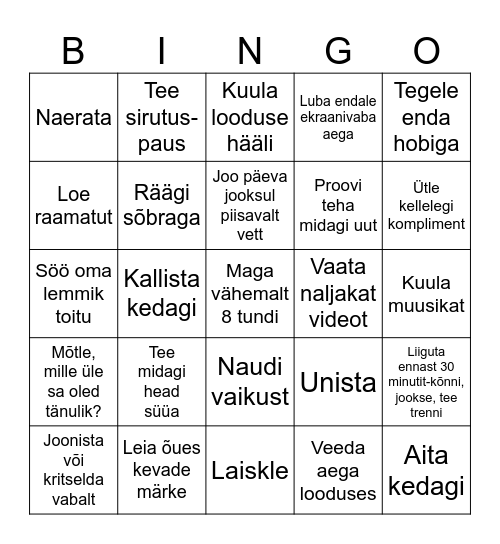 Vaimse tervise BINGO Card