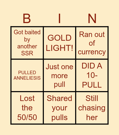 Anneliesis Summon Bingo Card