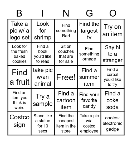 Day Support Costco Bingo Card