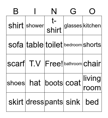 My Clothes Bingo Card