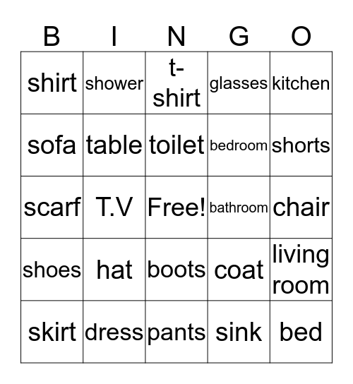 My Clothes Bingo Card