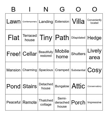Houses and homes Bingo Card